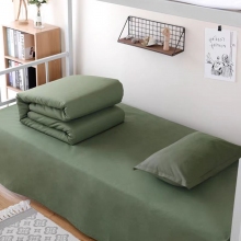 軍綠色棉被子被褥套裝軍訓單位單人學生宿舍職工寢室 草綠色(純棉) 1.2米單人床5斤被六件套